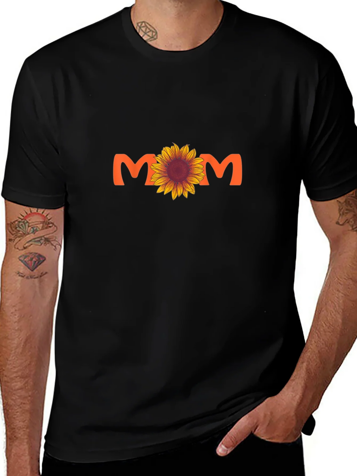 Sunflower Mom Graphic Tee - Black Cotton Blend T-Shirt product image 1