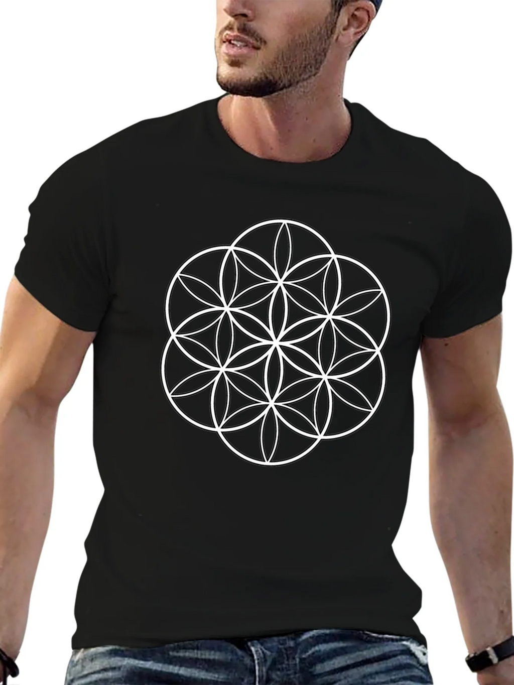 Flower of Life Graphic T-Shirt - Black product image 6