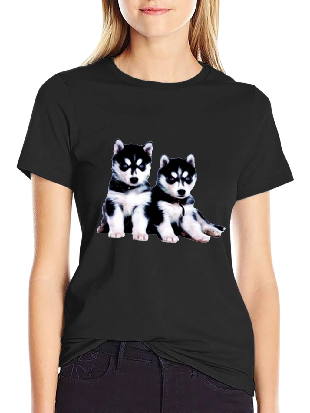 Husky Puppy Graphic Tee - Black Crew Neck product image 2