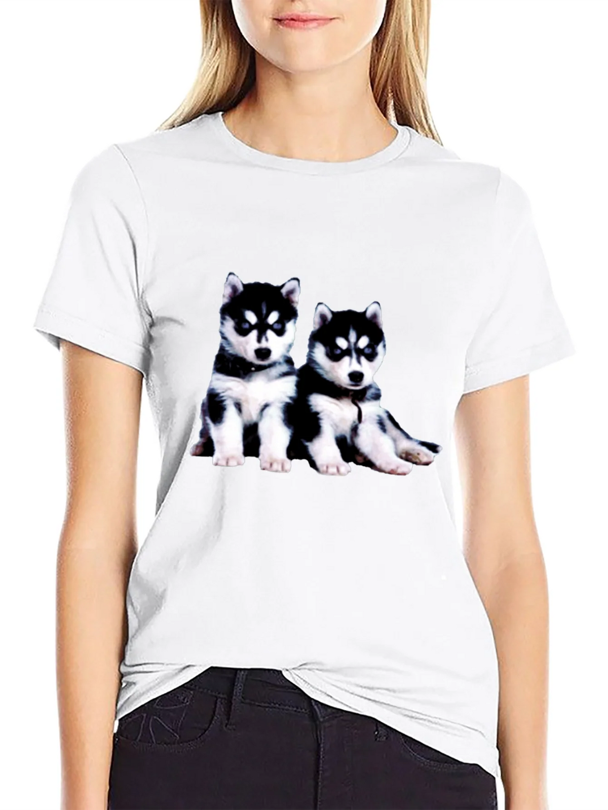Husky Puppy Graphic Tee - Black Crew Neck product image 8