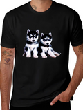 Husky Puppy Graphic Tee - Black Crew Neck product image 1