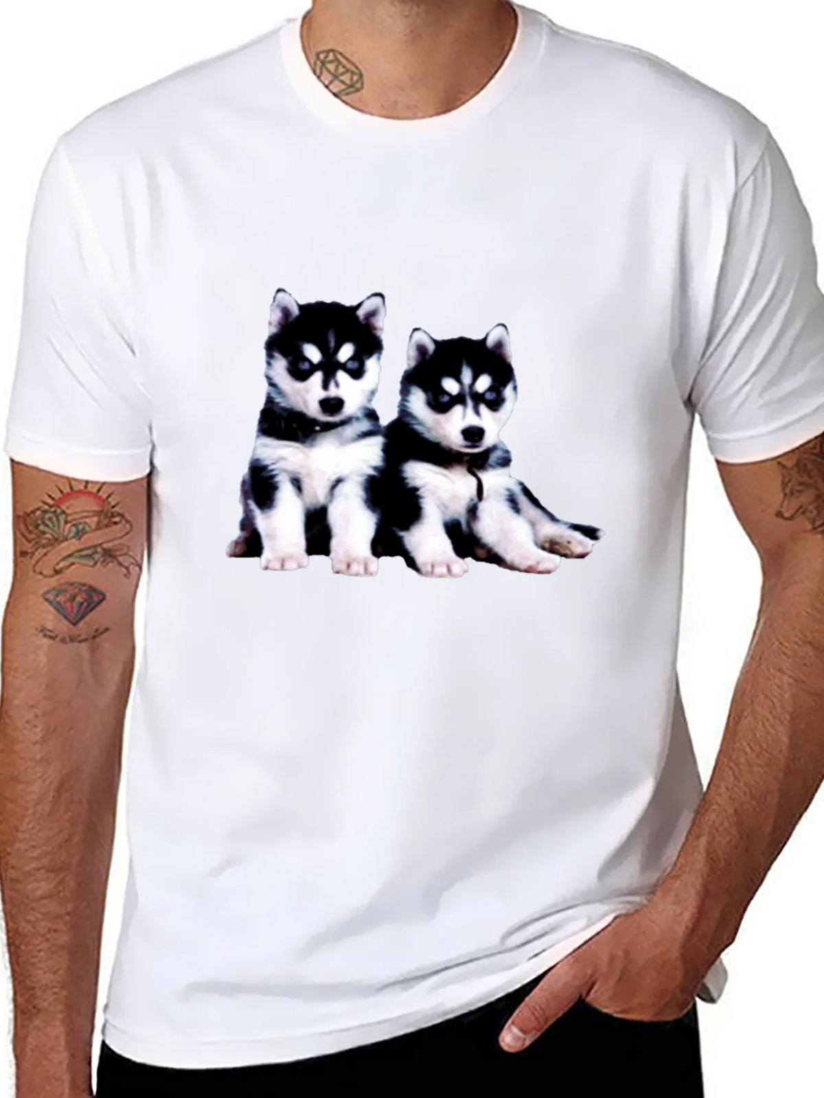 Husky Puppy Graphic Tee - Black Crew Neck product image 7