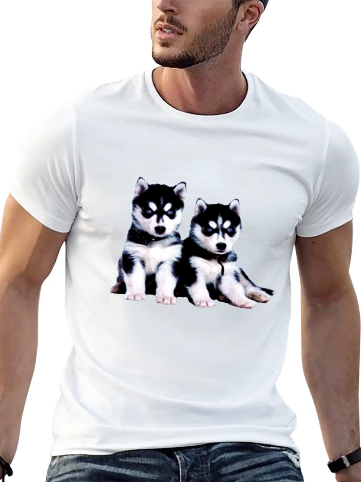 Husky Puppy Graphic Tee - Black Crew Neck product image 12