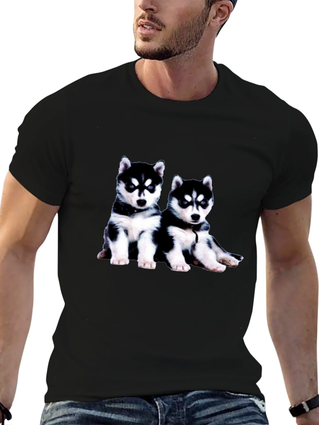 Husky Puppy Graphic Tee - Black Crew Neck product image 6