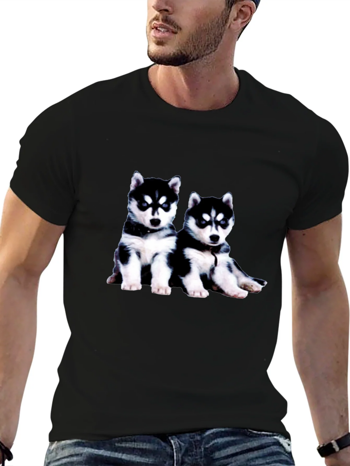 Husky Puppy Graphic Tee - Black Crew Neck product image 6