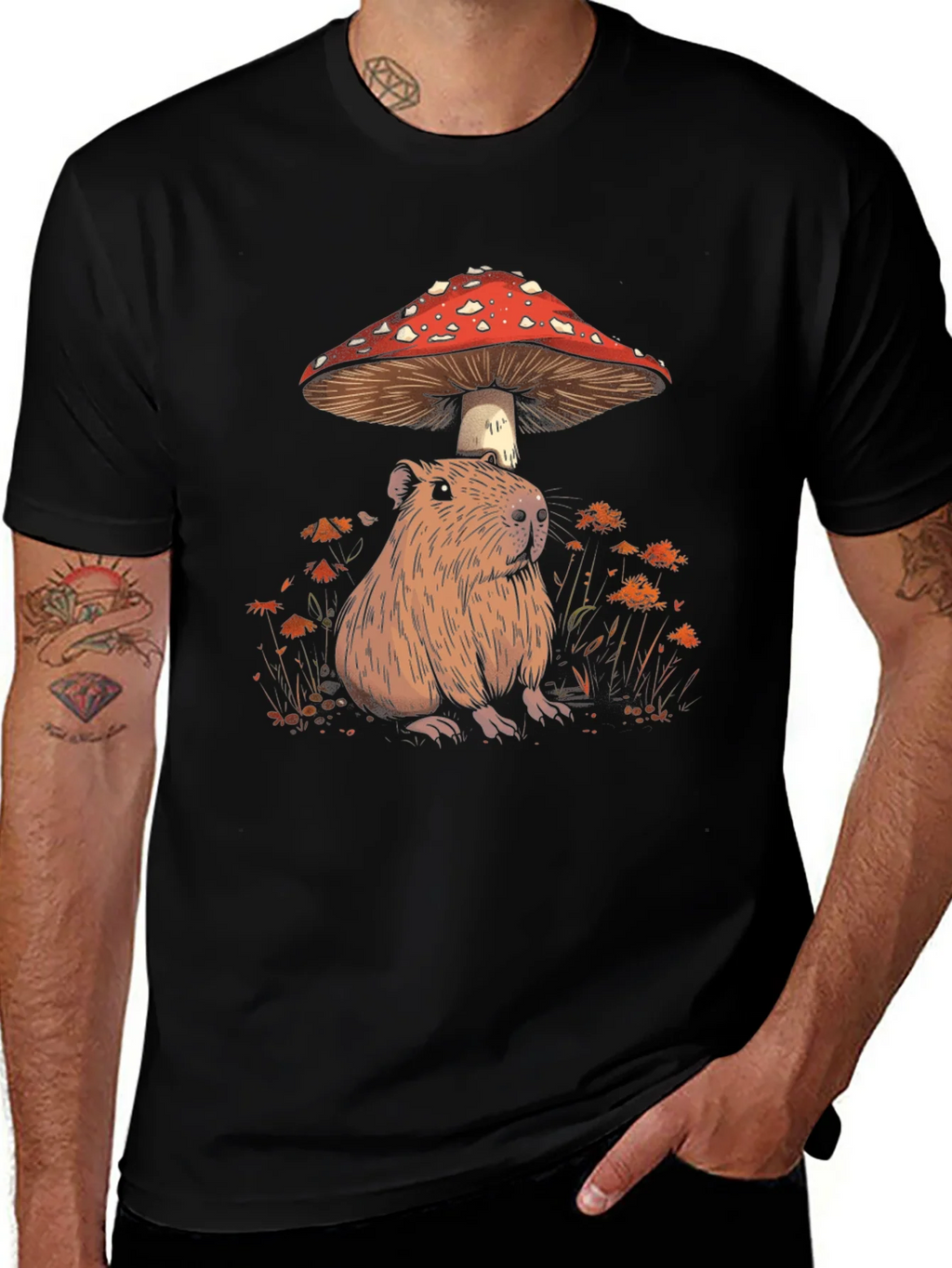 Capybara Mushroom T-Shirt - Adorable Wildlife Tee product image 1