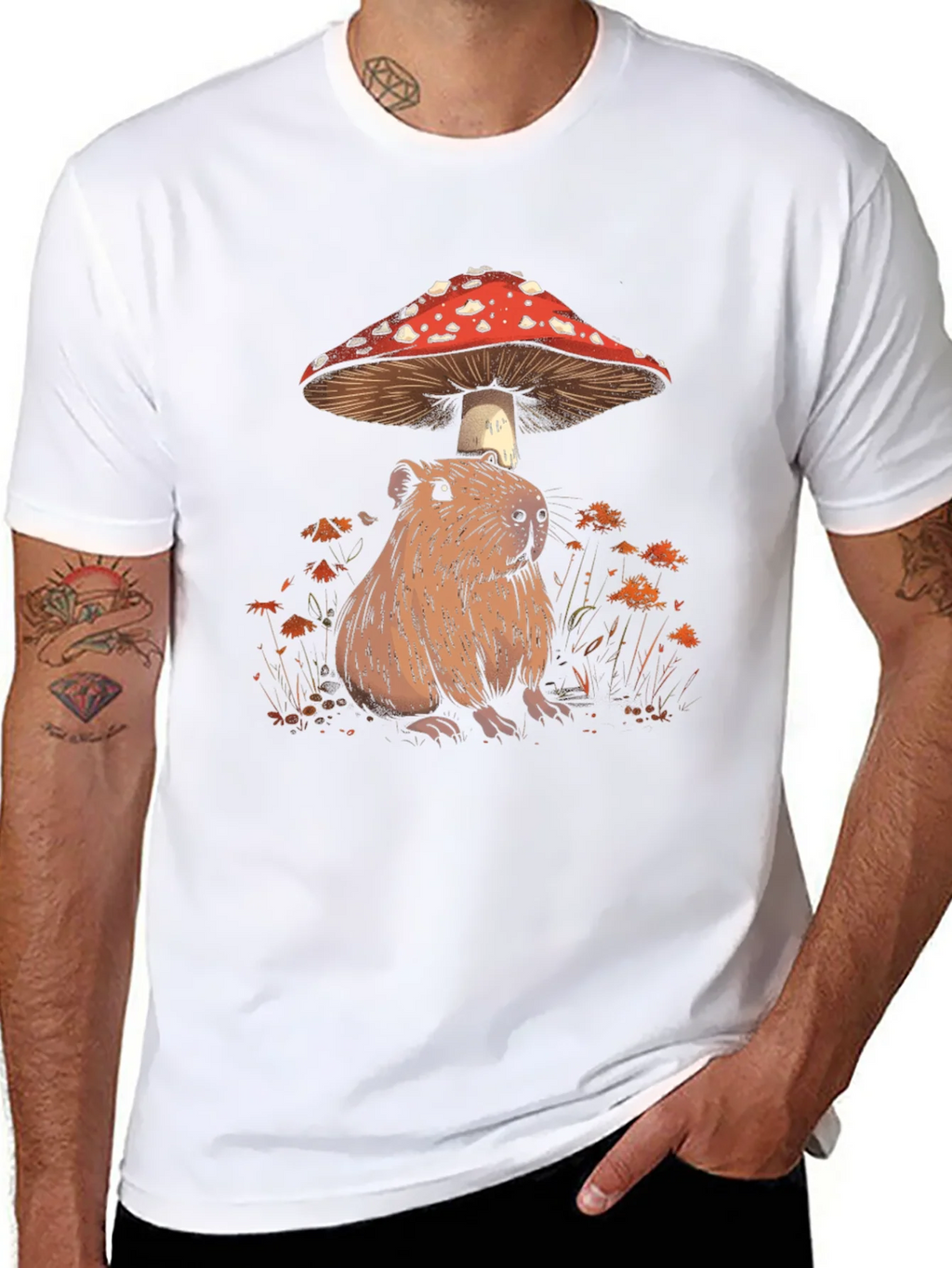 Capybara Mushroom T-Shirt - Adorable Wildlife Tee product image 7