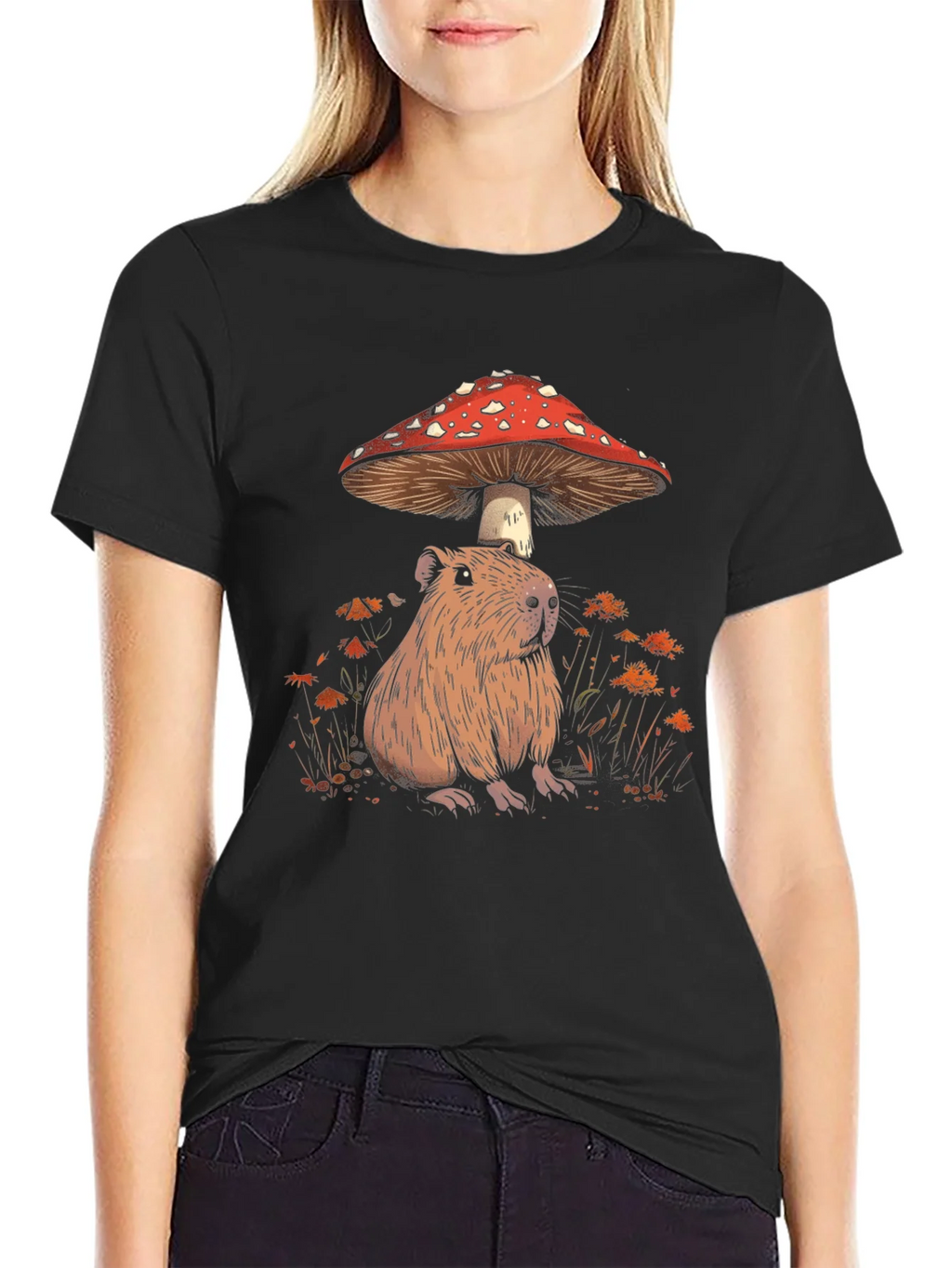 Capybara Mushroom T-Shirt - Adorable Wildlife Tee product image 2