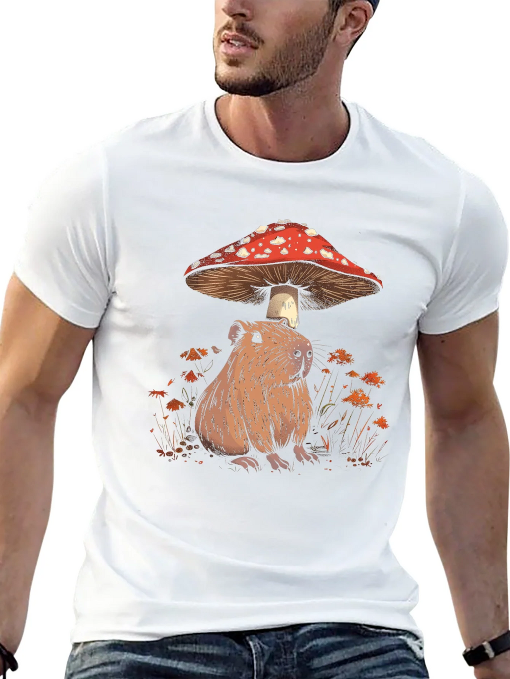 Capybara Mushroom T-Shirt - Adorable Wildlife Tee product image 12