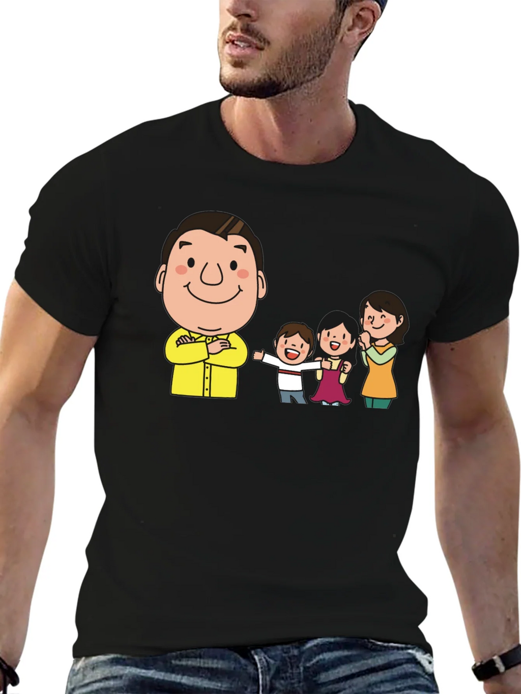 Cartoon Family Black T-Shirt product image 6