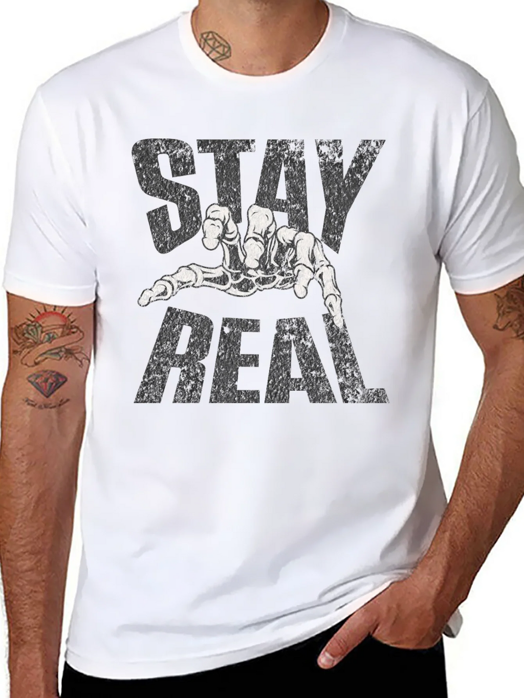 Stay Real Skeleton Hand Black T-Shirt product image 6
