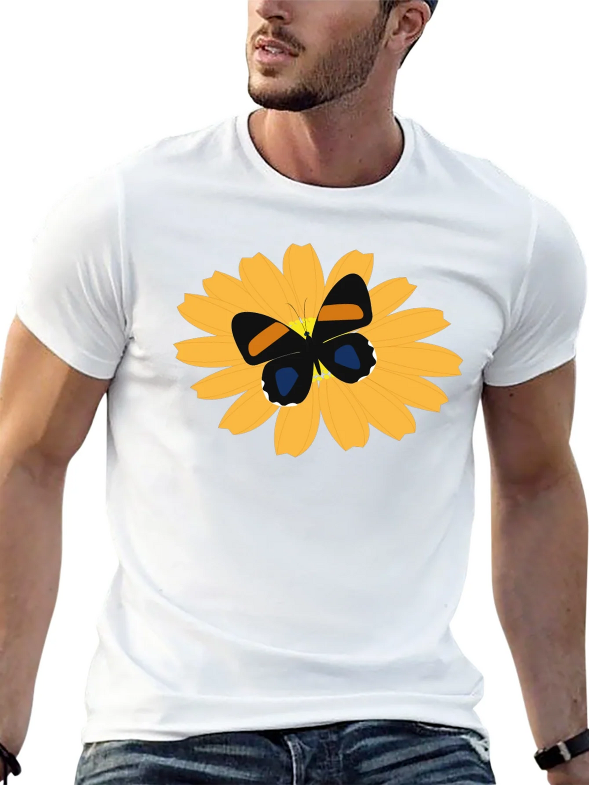 Black T-Shirt with Butterfly on Flower Design product image 12