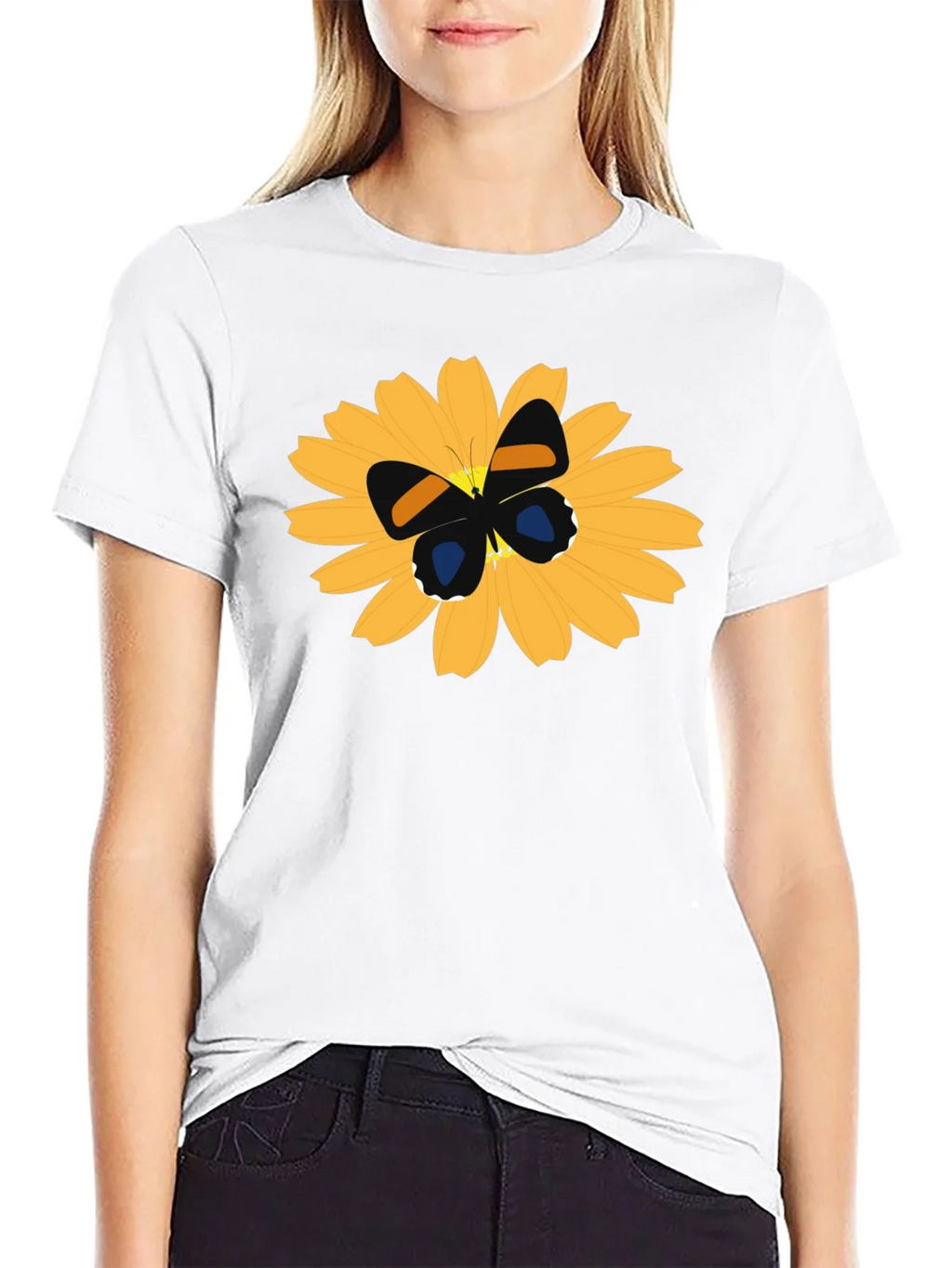 Black T-Shirt with Butterfly on Flower Design product image 8
