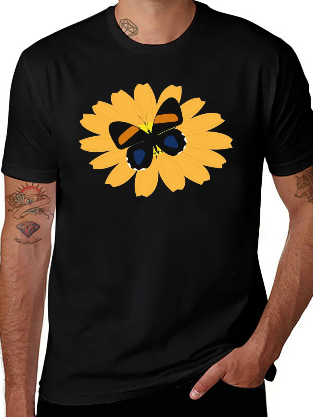 Black T-Shirt with Butterfly on Flower Design product image 1