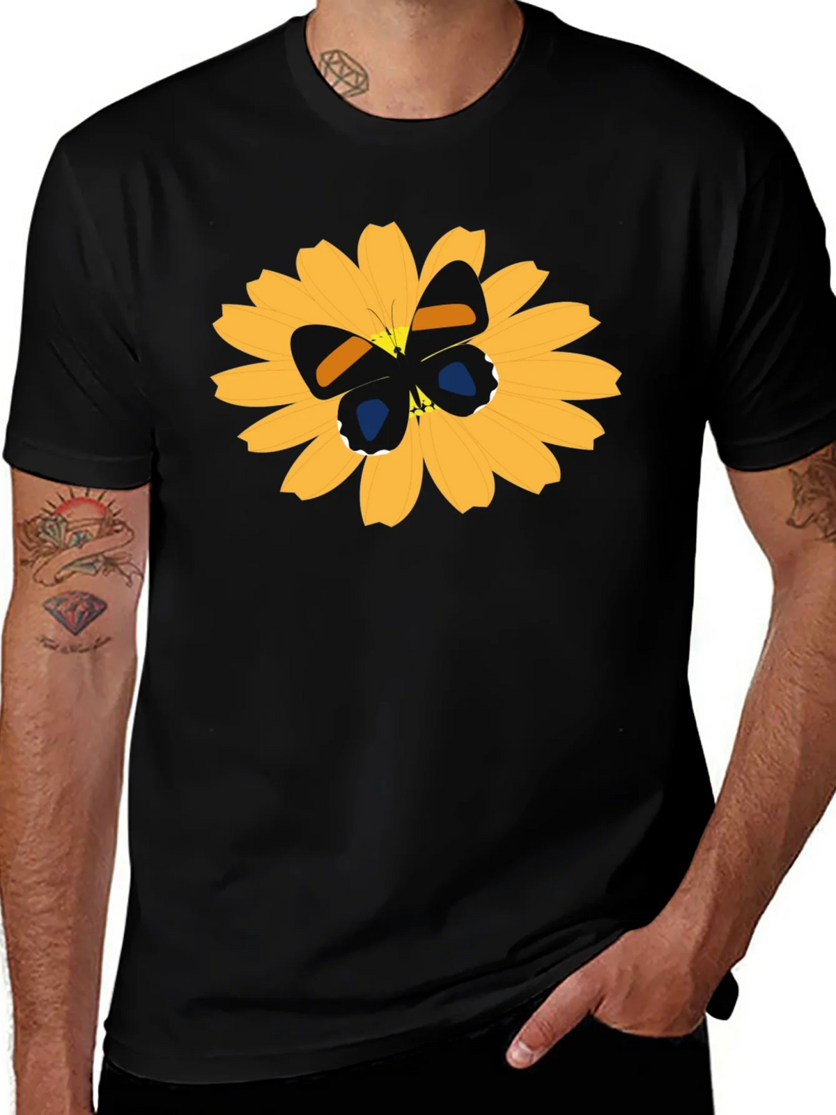Black T-Shirt with Butterfly on Flower Design product image 1