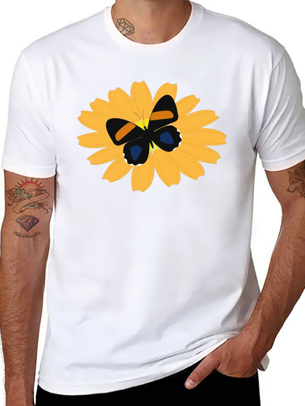 Black T-Shirt with Butterfly on Flower Design product image 7