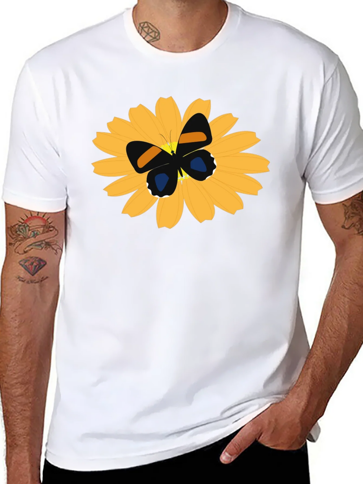 Black T-Shirt with Butterfly on Flower Design product image 7