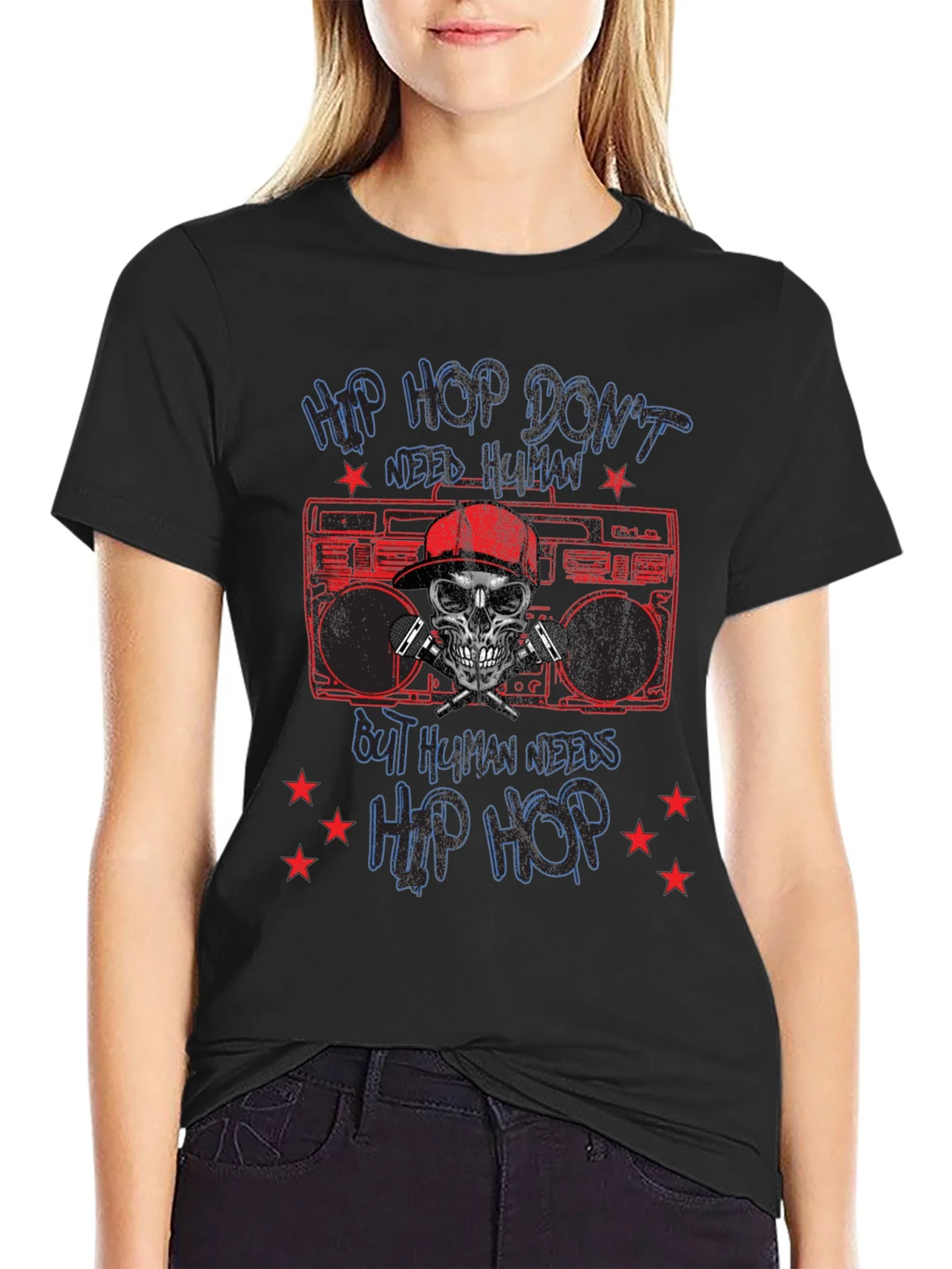 Hip Hop Skull Graphic Tee - Black product image 2