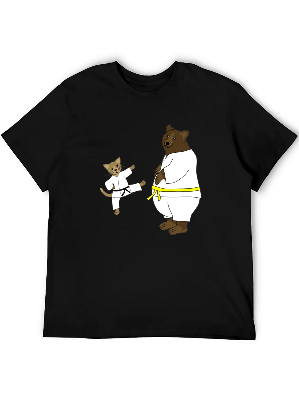 Karate Cat & Bear Black T-Shirt product image 1