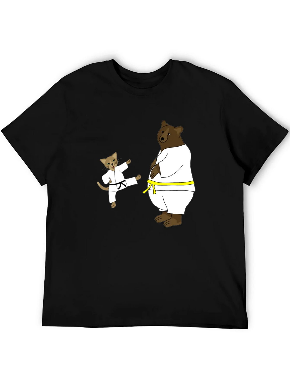 Karate Cat & Bear Black T-Shirt product image 1