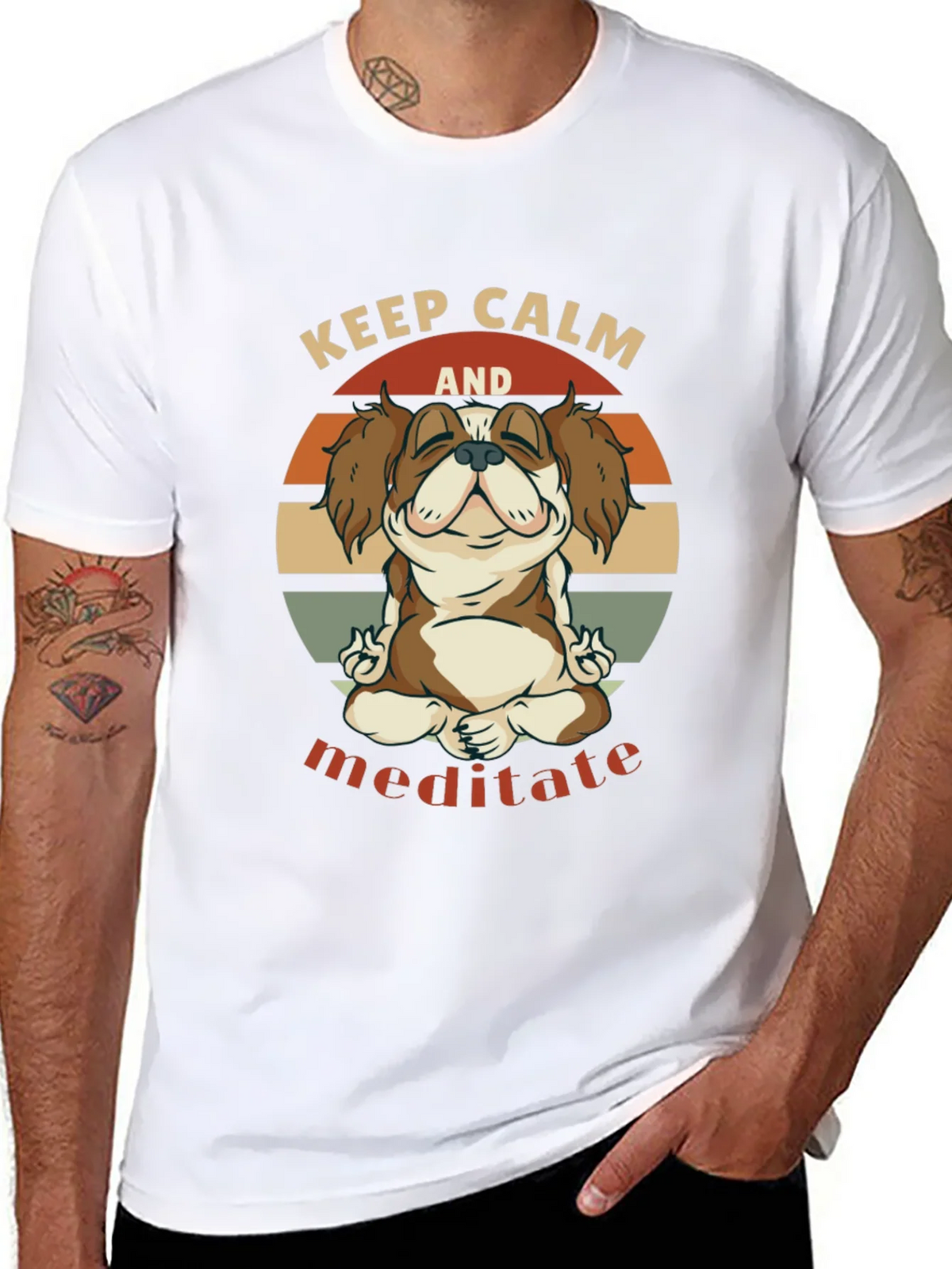 Keep Calm Meditate Dog Graphic T-Shirt product image 7