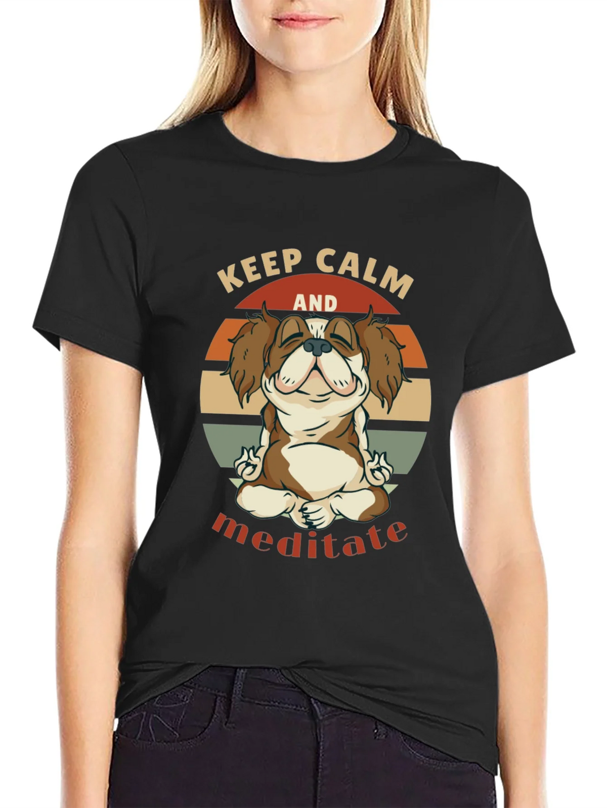 Keep Calm Meditate Dog Graphic T-Shirt product image 2