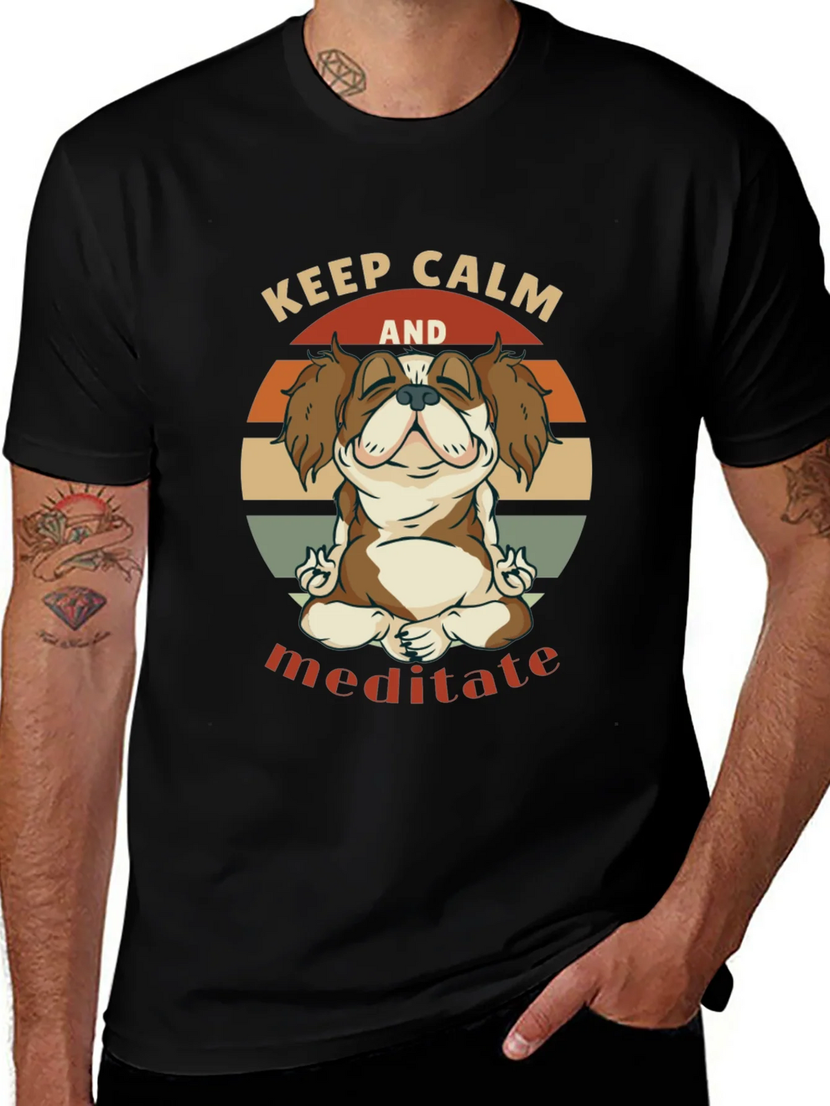 Keep Calm Meditate Dog Graphic T-Shirt product image 1