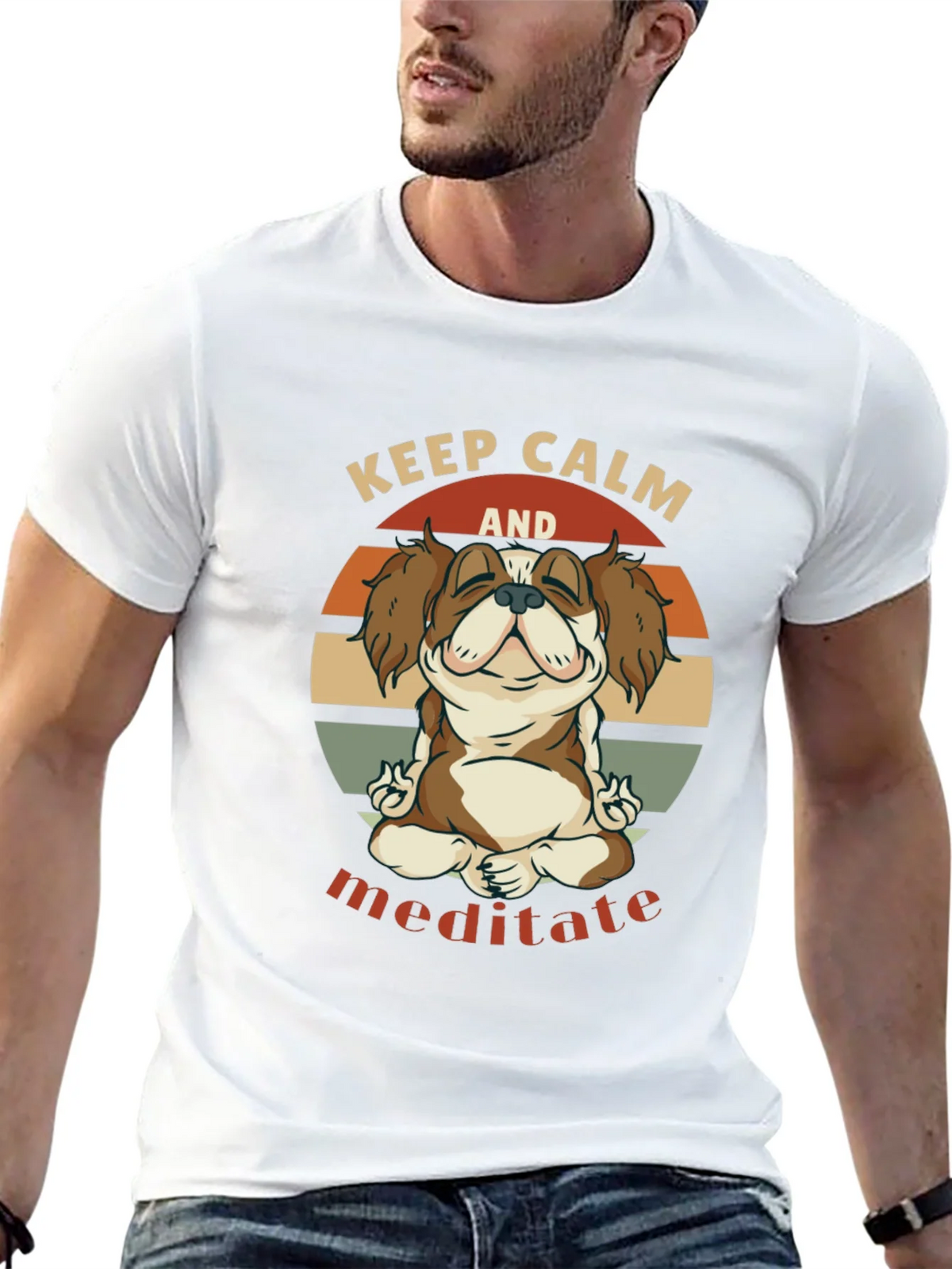 Keep Calm Meditate Dog Graphic T-Shirt product image 12