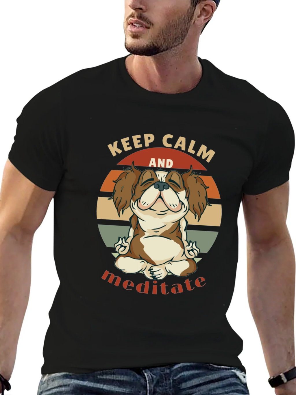 Keep Calm Meditate Dog Graphic T-Shirt product image 6