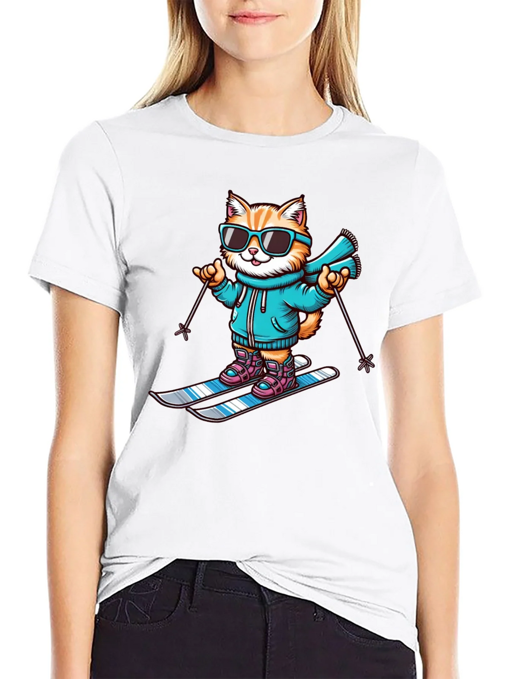 Ski Cat T-Shirt - Cute Cartoon Kitten Winter Sports Tee product image 5