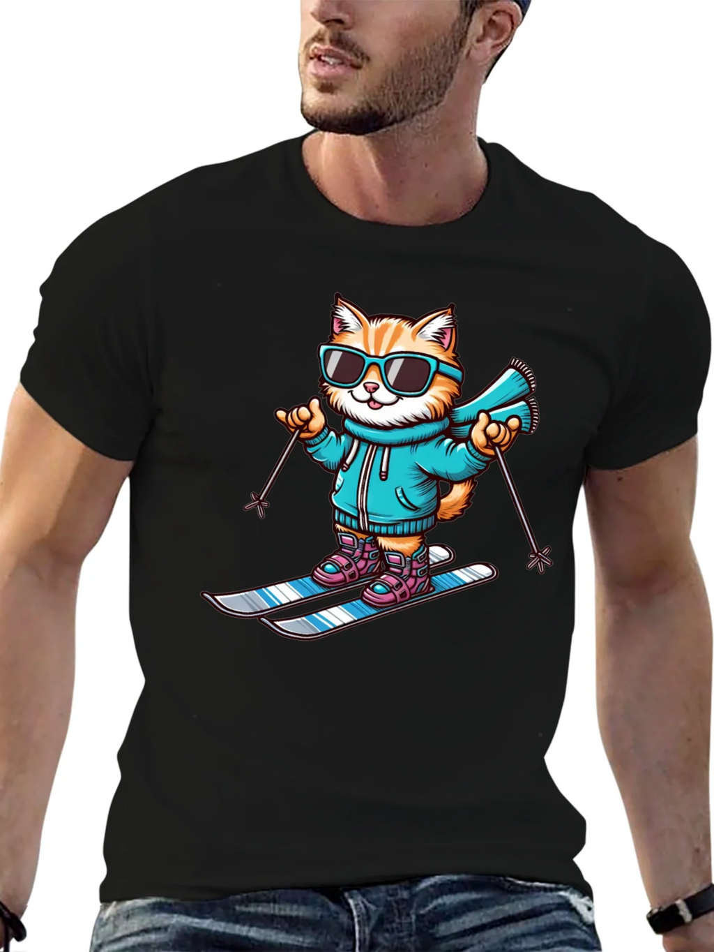 Ski Cat T-Shirt - Cute Cartoon Kitten Winter Sports Tee product image 4