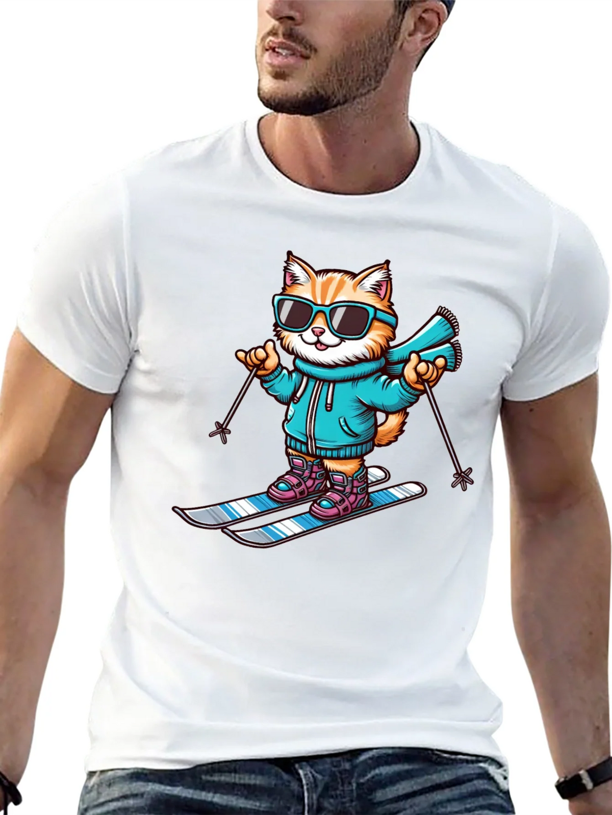 Ski Cat T-Shirt - Cute Cartoon Kitten Winter Sports Tee product image 7