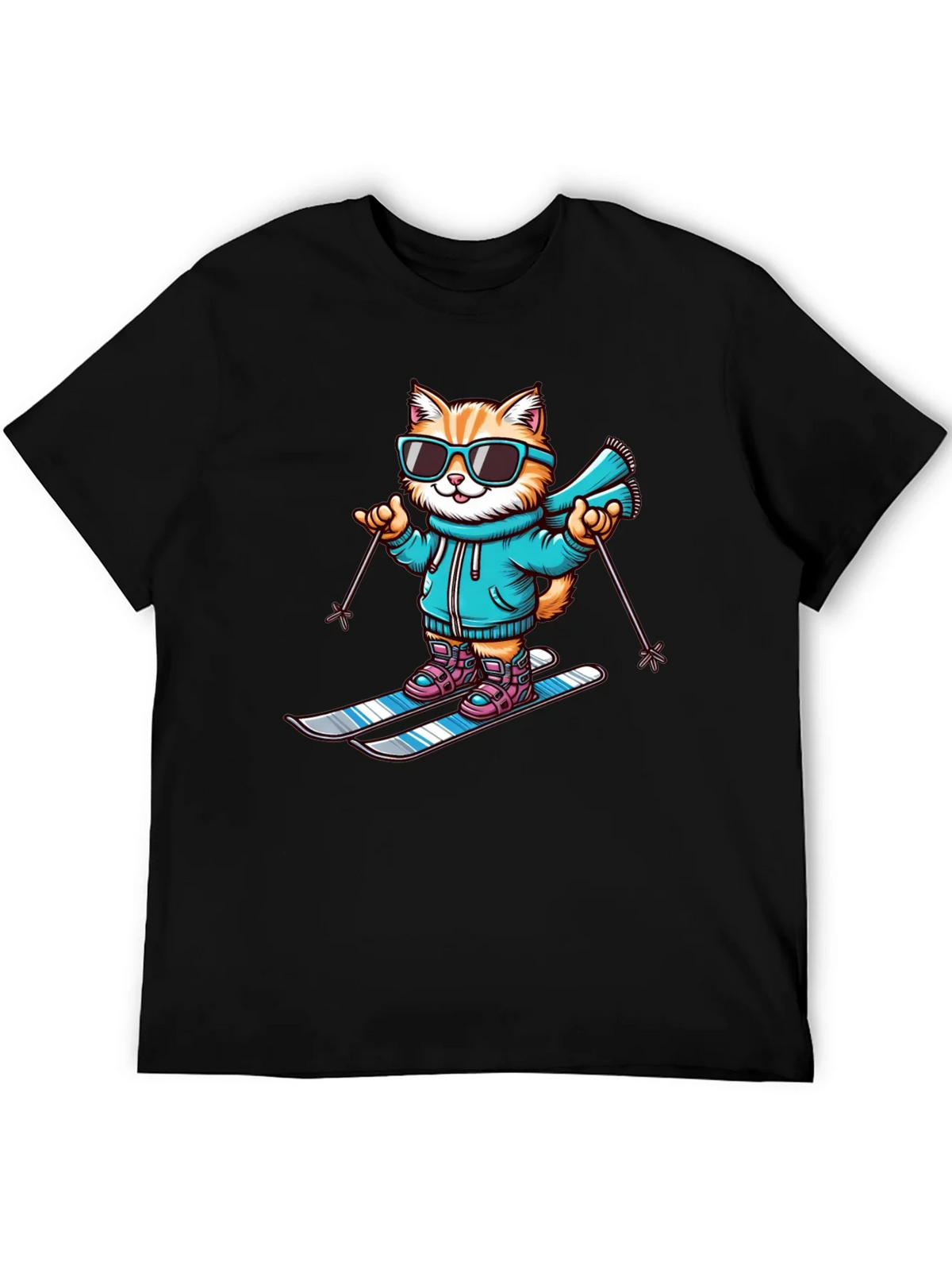 Ski Cat T-Shirt - Cute Cartoon Kitten Winter Sports Tee product image 3