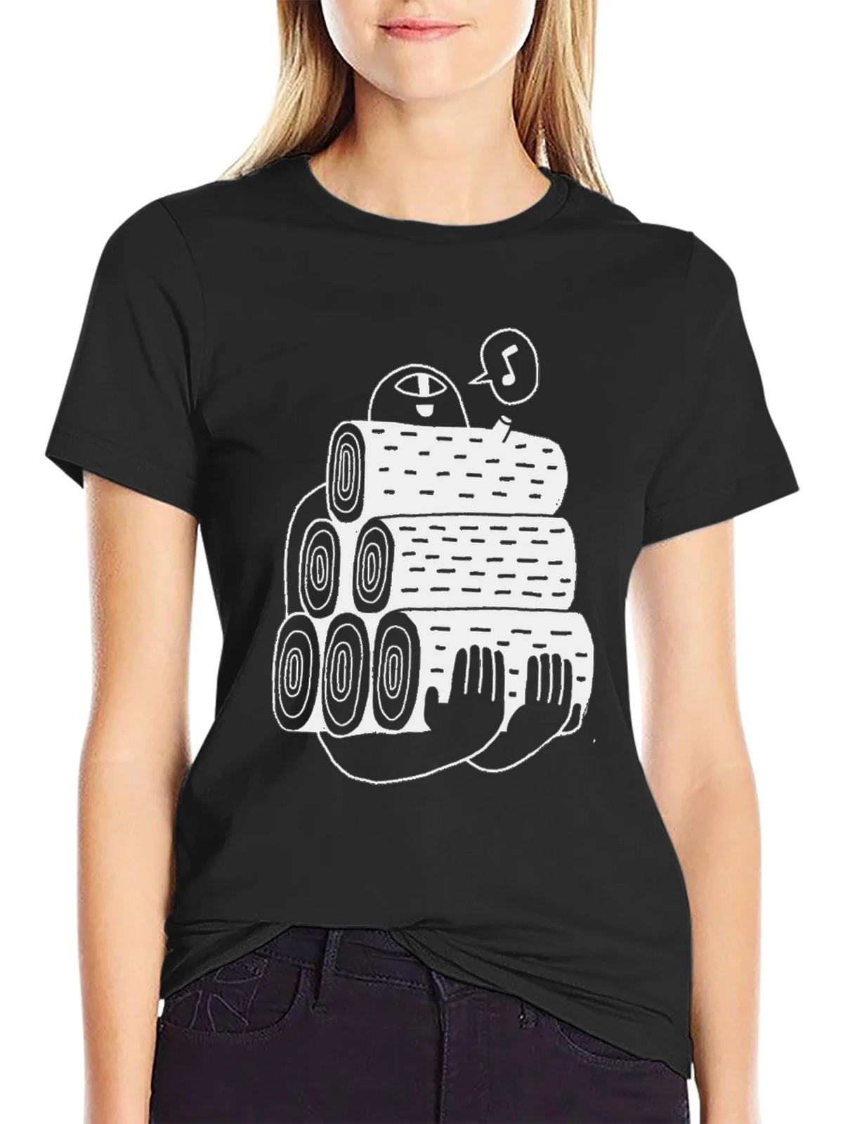 Black Tee with Funny Lumberjack Log Pile Graphic product image 2