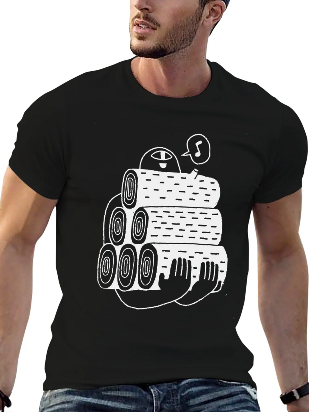 Black Tee with Funny Lumberjack Log Pile Graphic product image 6