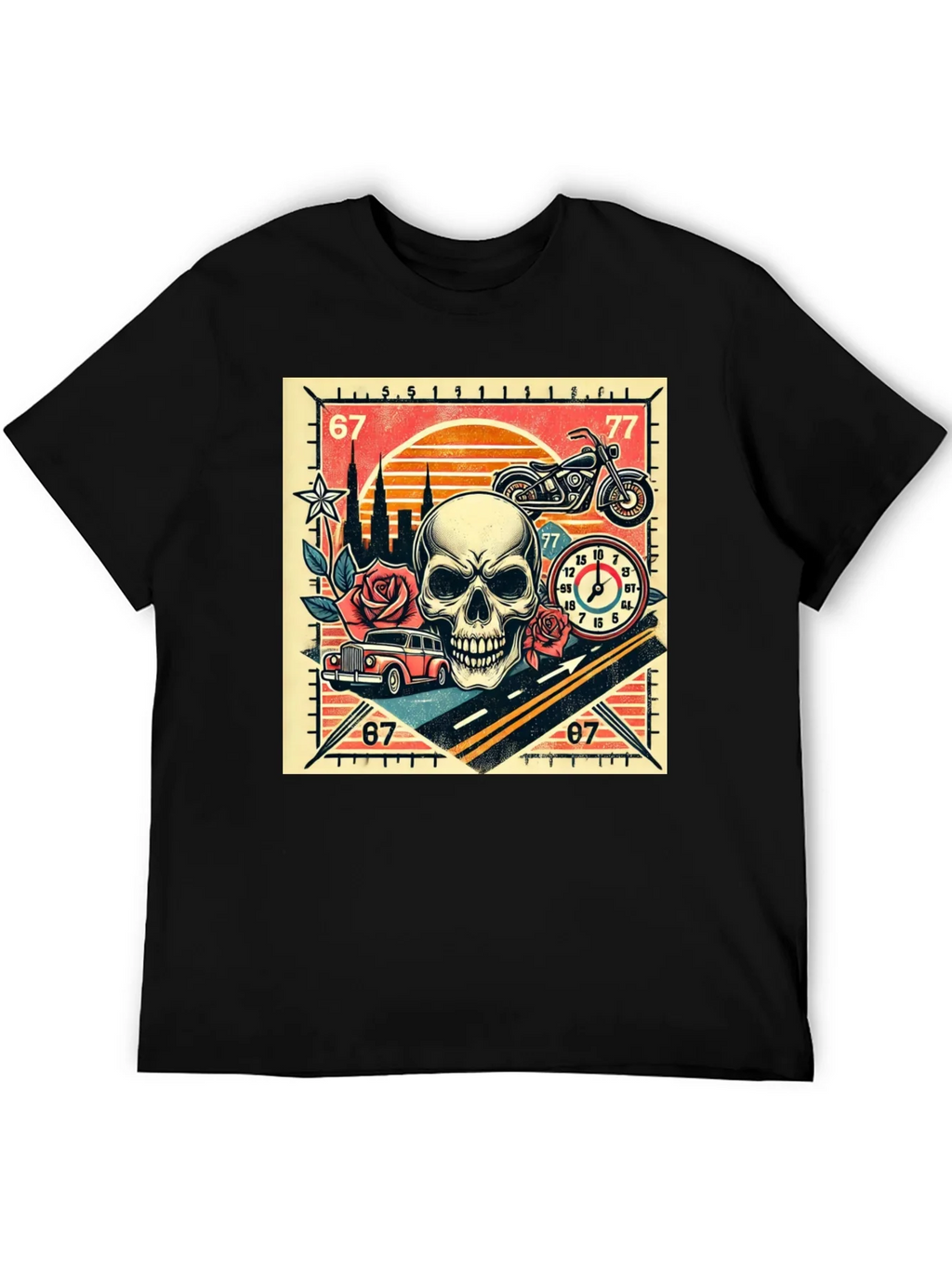 Skull Roses and Motorcycle Graphic T-Shirt product image 5