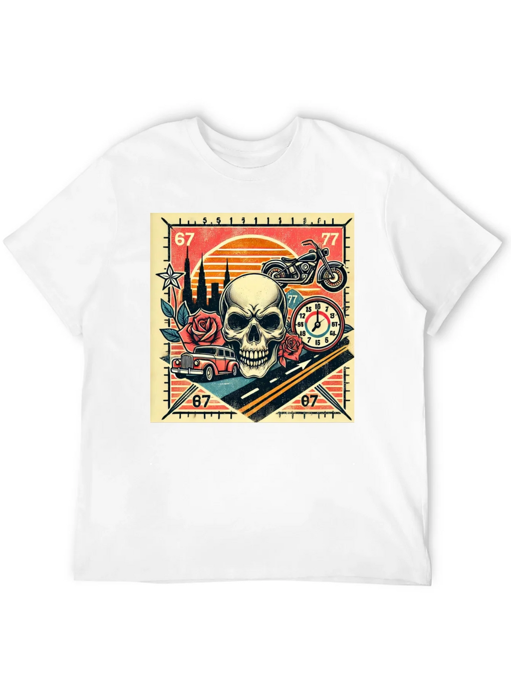 Skull Roses and Motorcycle Graphic T-Shirt product image 11