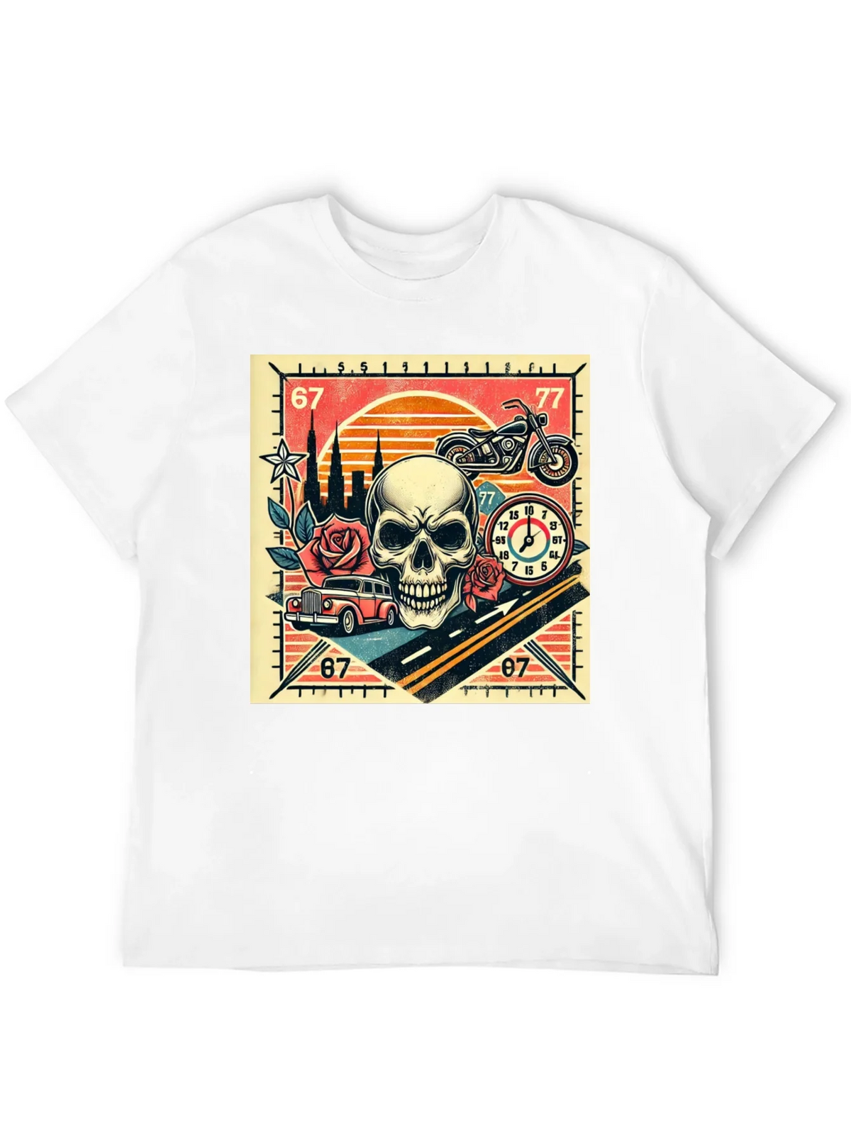 Skull Roses and Motorcycle Graphic T-Shirt product image 11