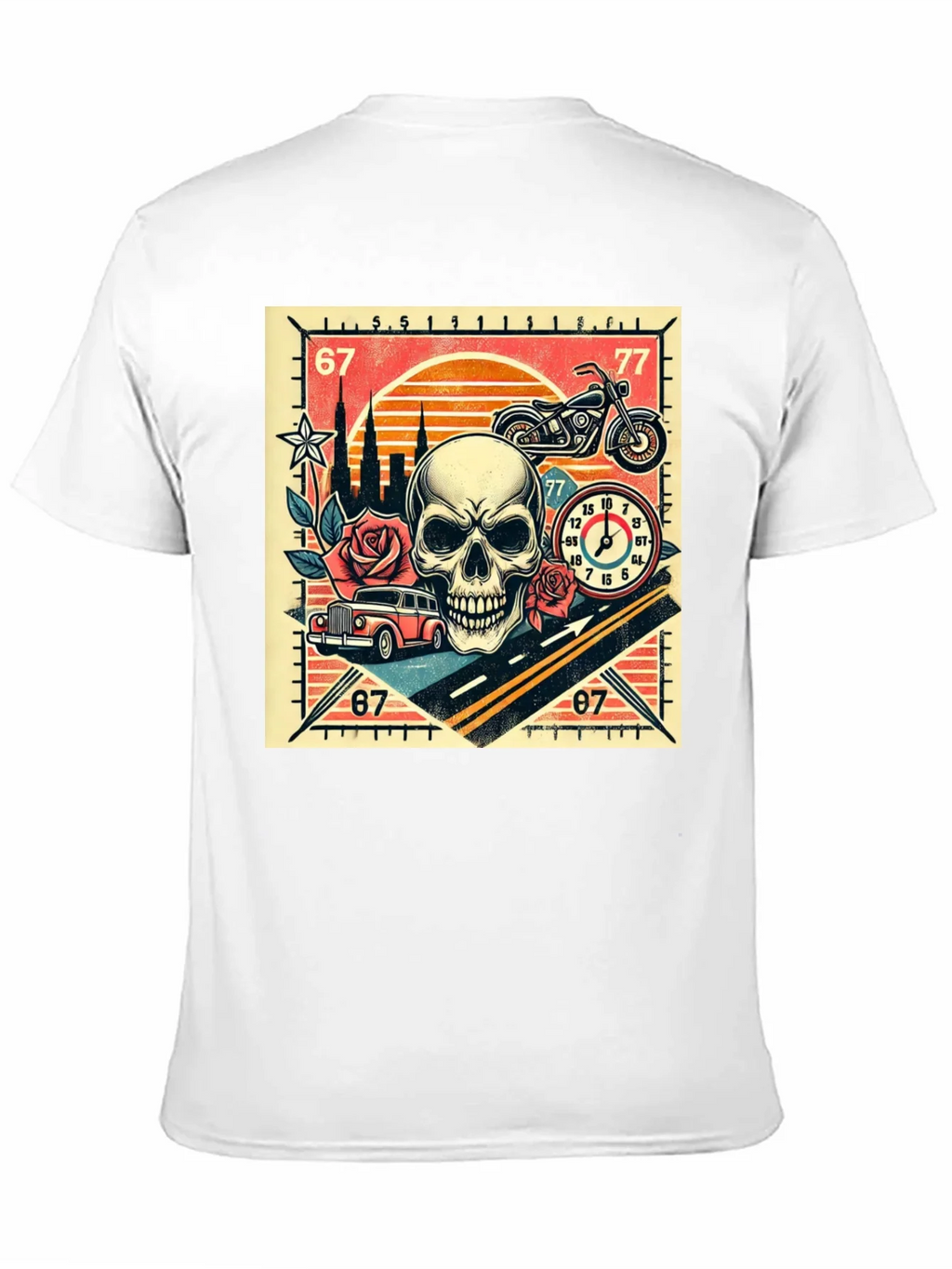 Skull Roses and Motorcycle Graphic T-Shirt product image 10