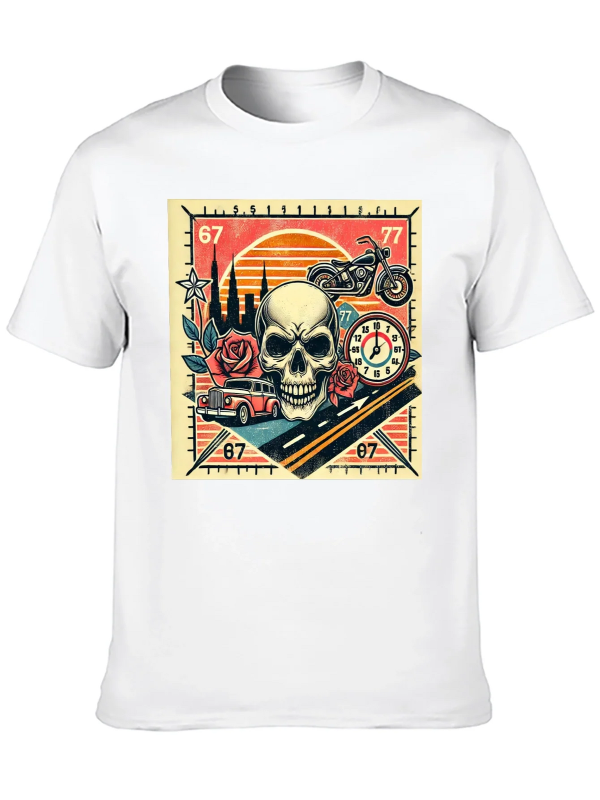 Skull Roses and Motorcycle Graphic T-Shirt product image 9