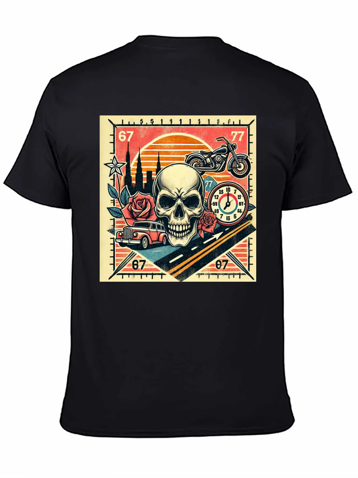Skull Roses and Motorcycle Graphic T-Shirt product image 4