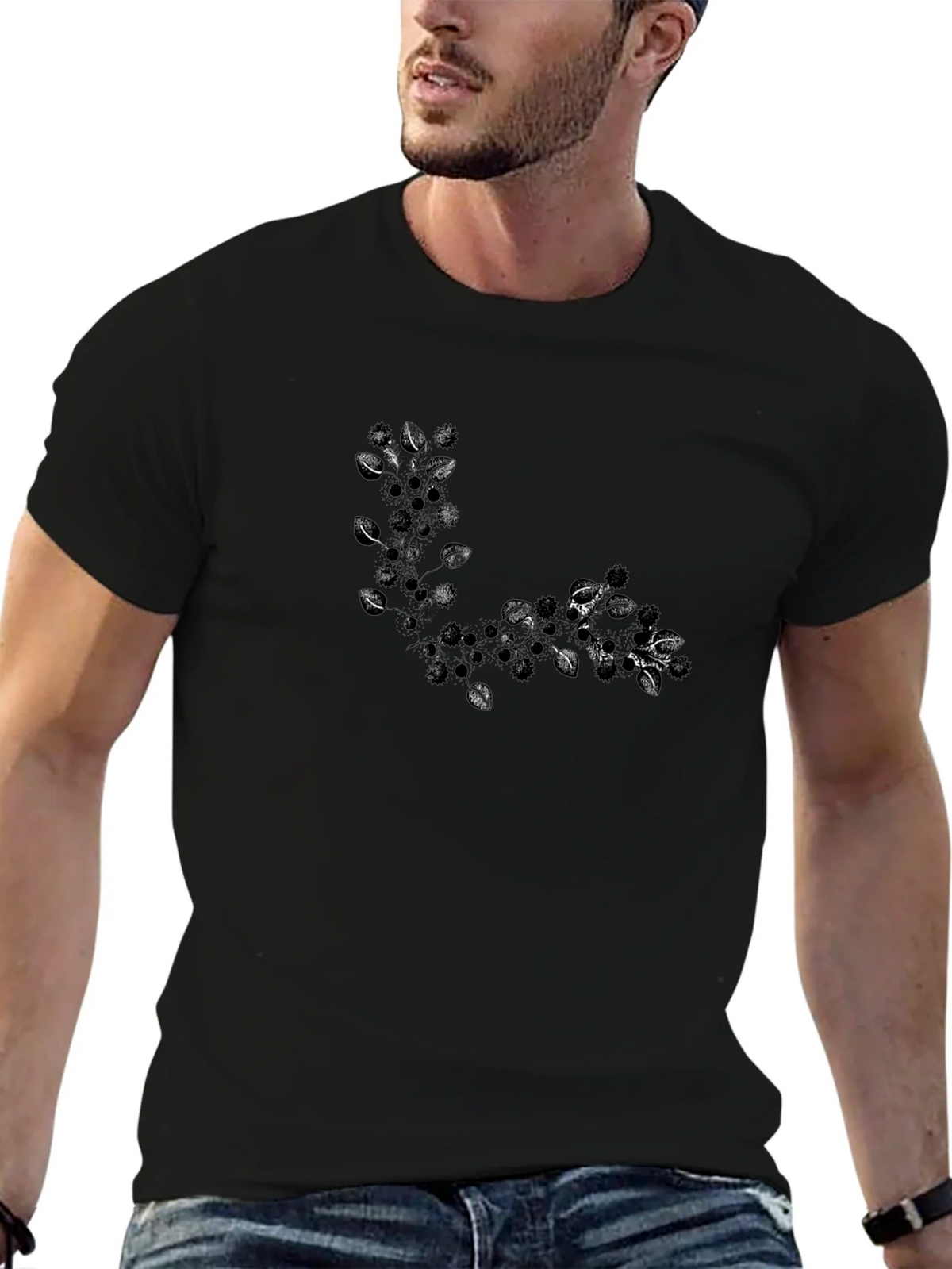 Black T-Shirt with Leafy Design product image 6
