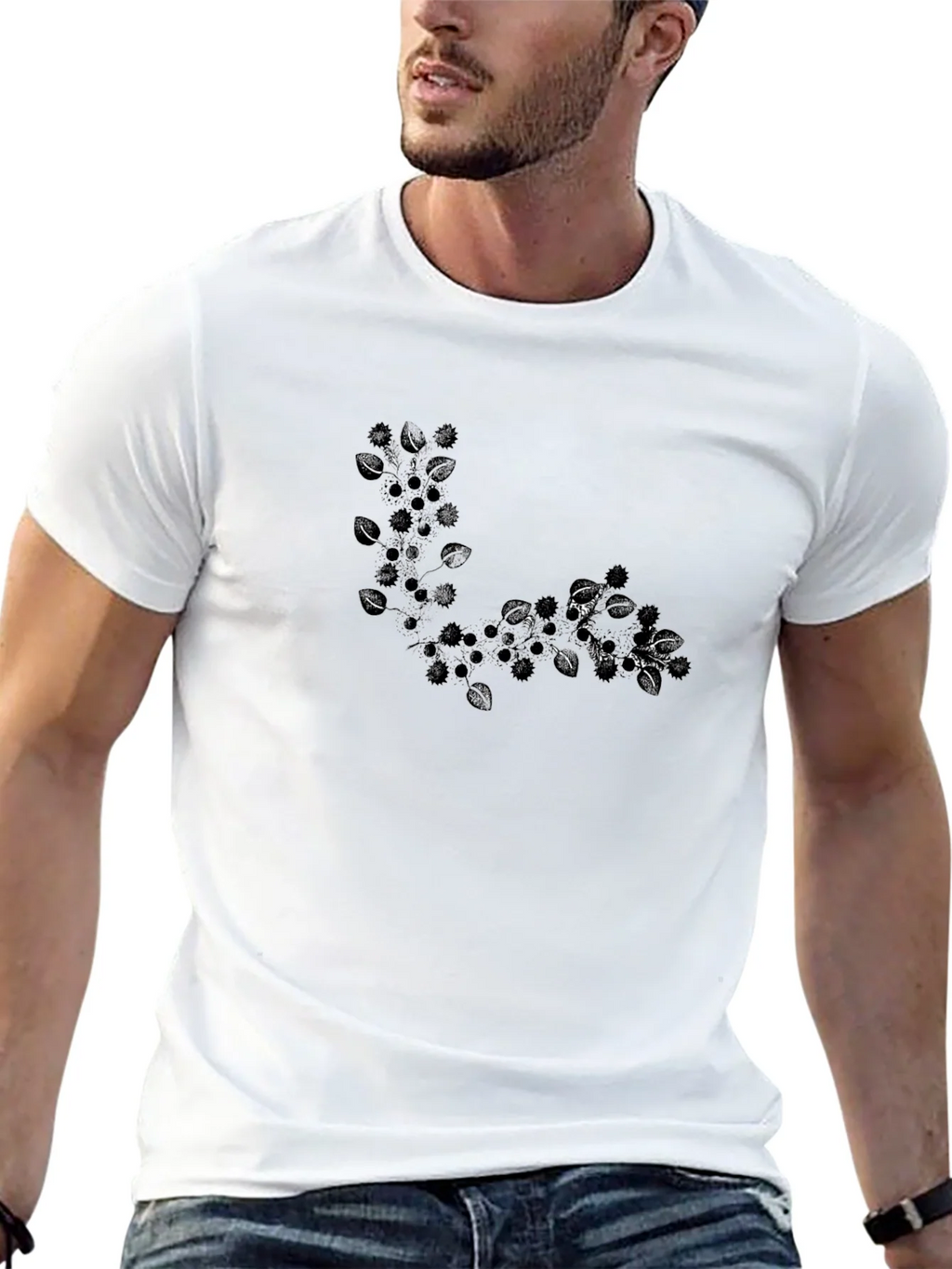 Black T-Shirt with Leafy Design product image 10