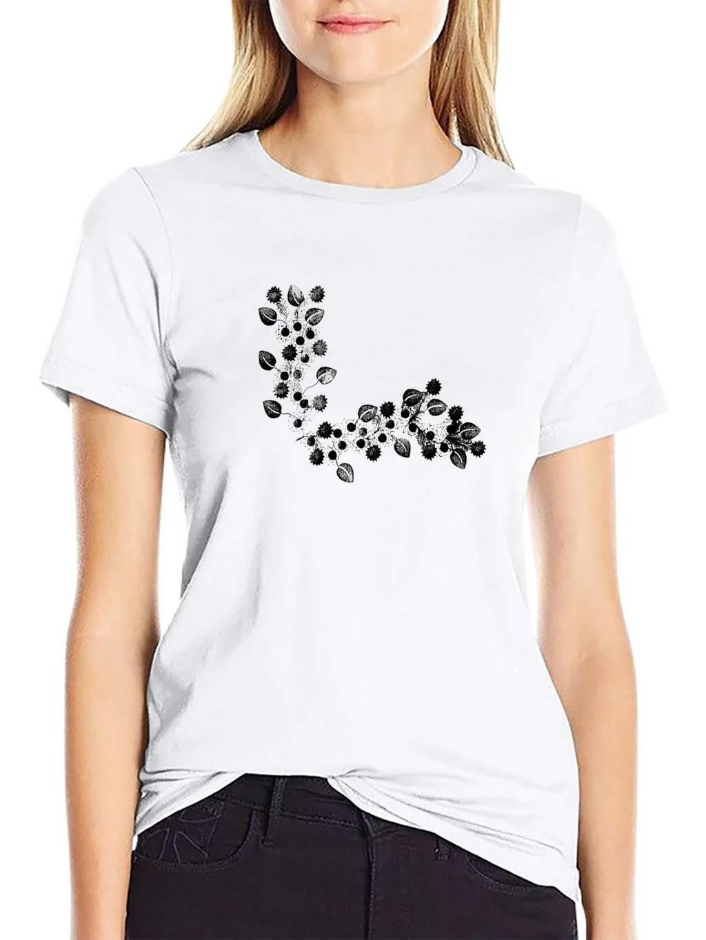 Black T-Shirt with Leafy Design product image 7