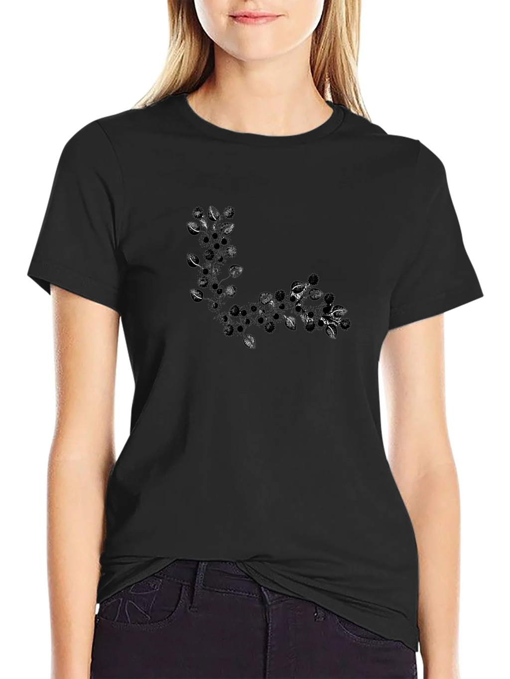 Black T-Shirt with Leafy Design product image 2
