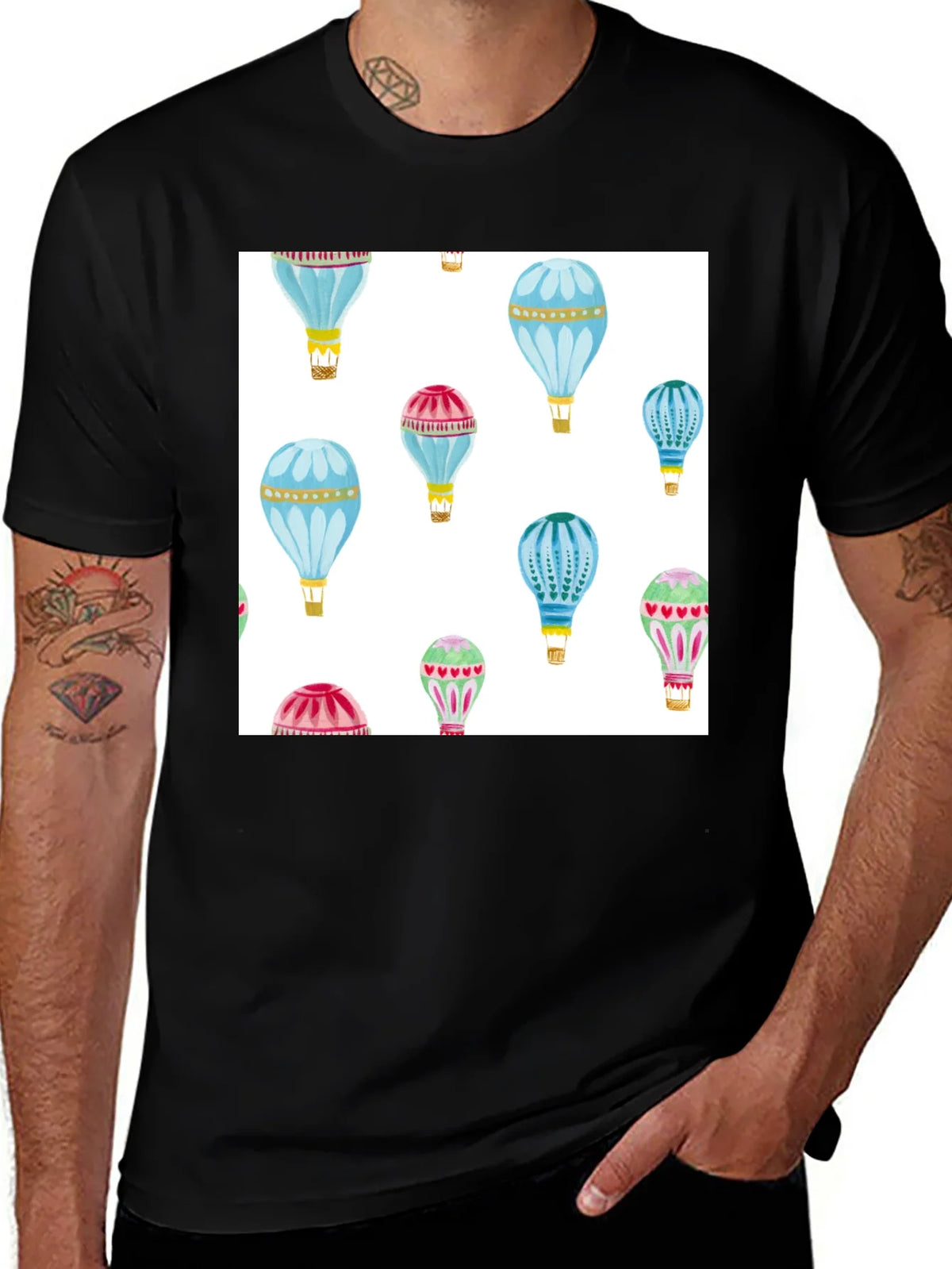 Hot Air Balloon Print Black T-Shirt product image 1