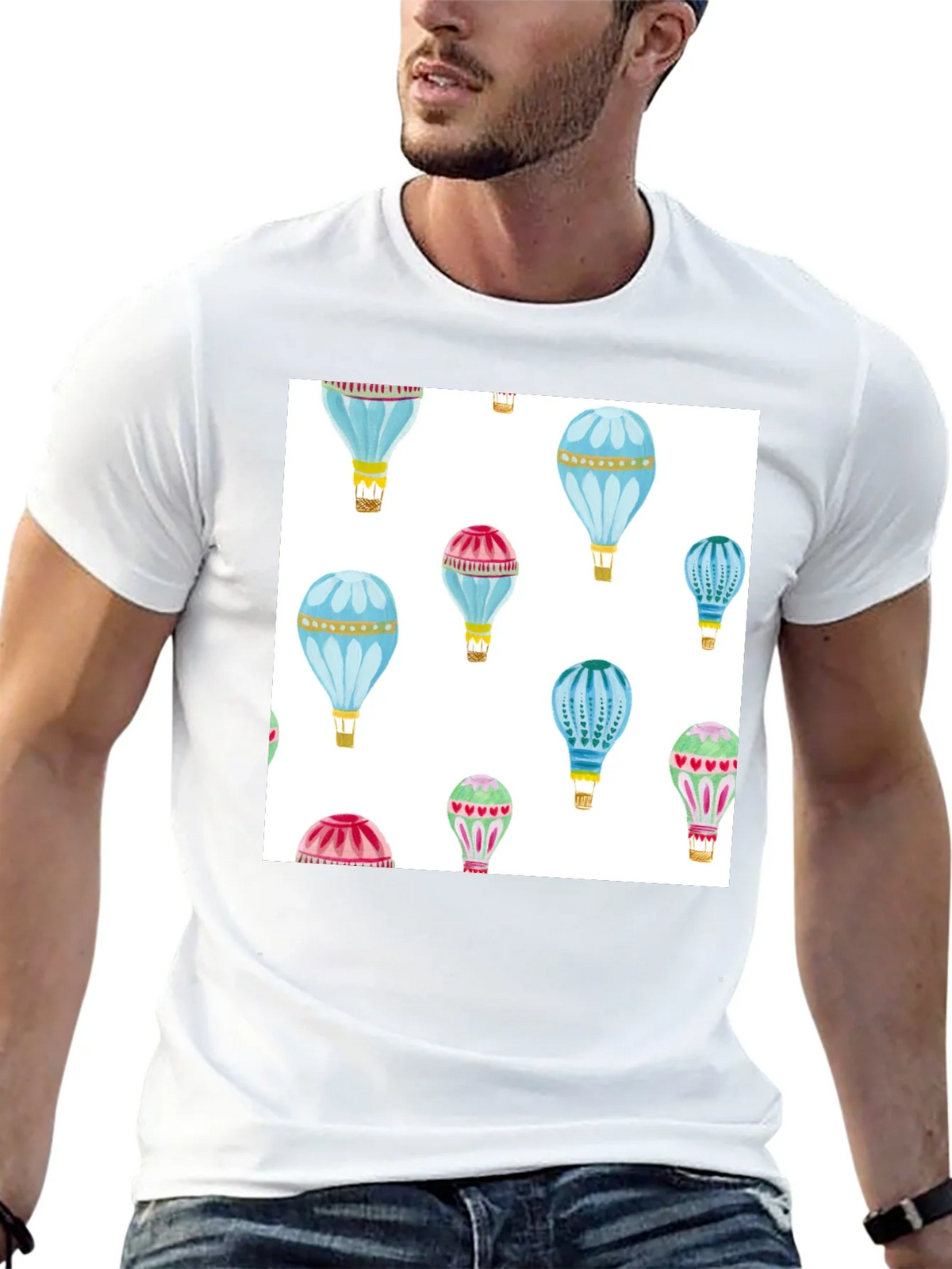 Hot Air Balloon Print Black T-Shirt product image 7