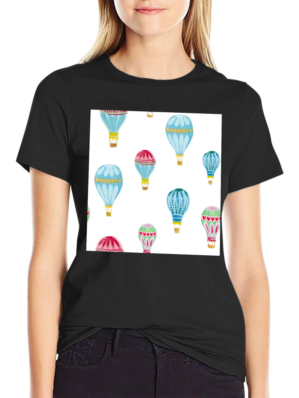 Hot Air Balloon Print Black T-Shirt product image 2