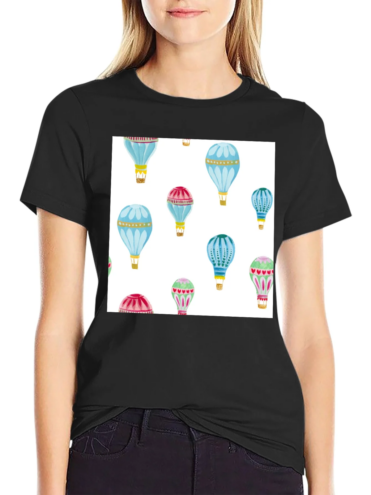 Hot Air Balloon Print Black T-Shirt product image 2