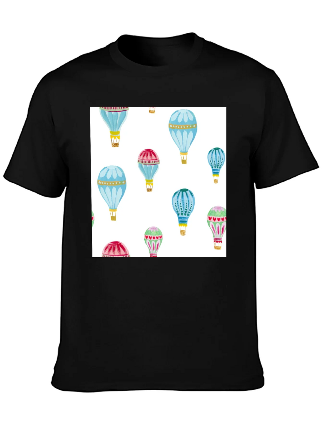 Hot Air Balloon Print Black T-Shirt product image 3